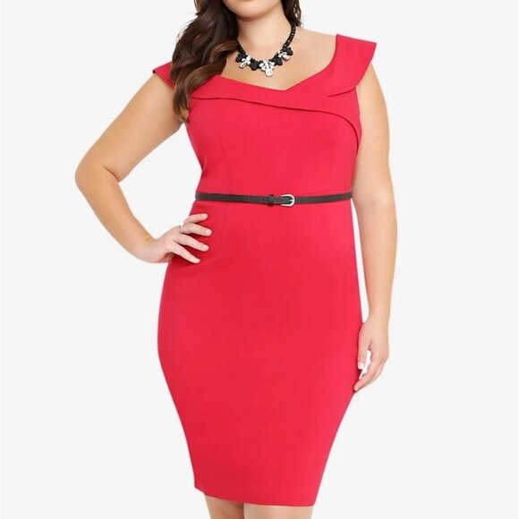 Torrid Belted Off Shoulder Pencil Dress Red - Picture 1 of 5